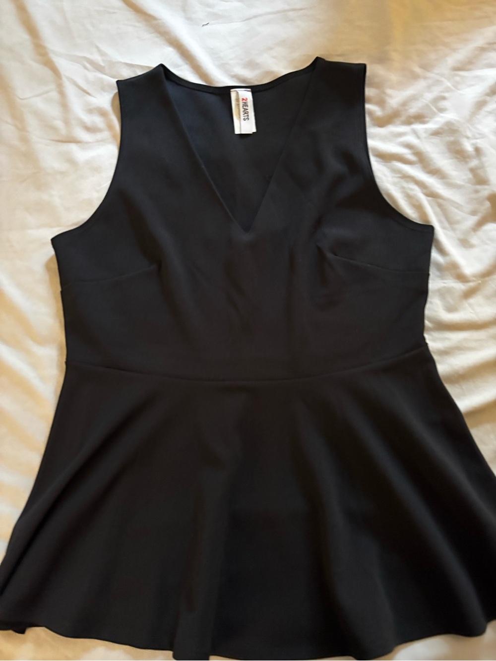 2 Hearts Black Sleeveless Peplum Top Size Medium NWOT Stretch Knit Made in USA